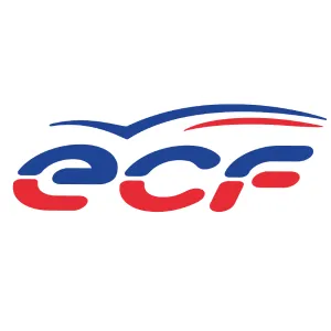 Logo avec lettres ECF en bleu et rouge