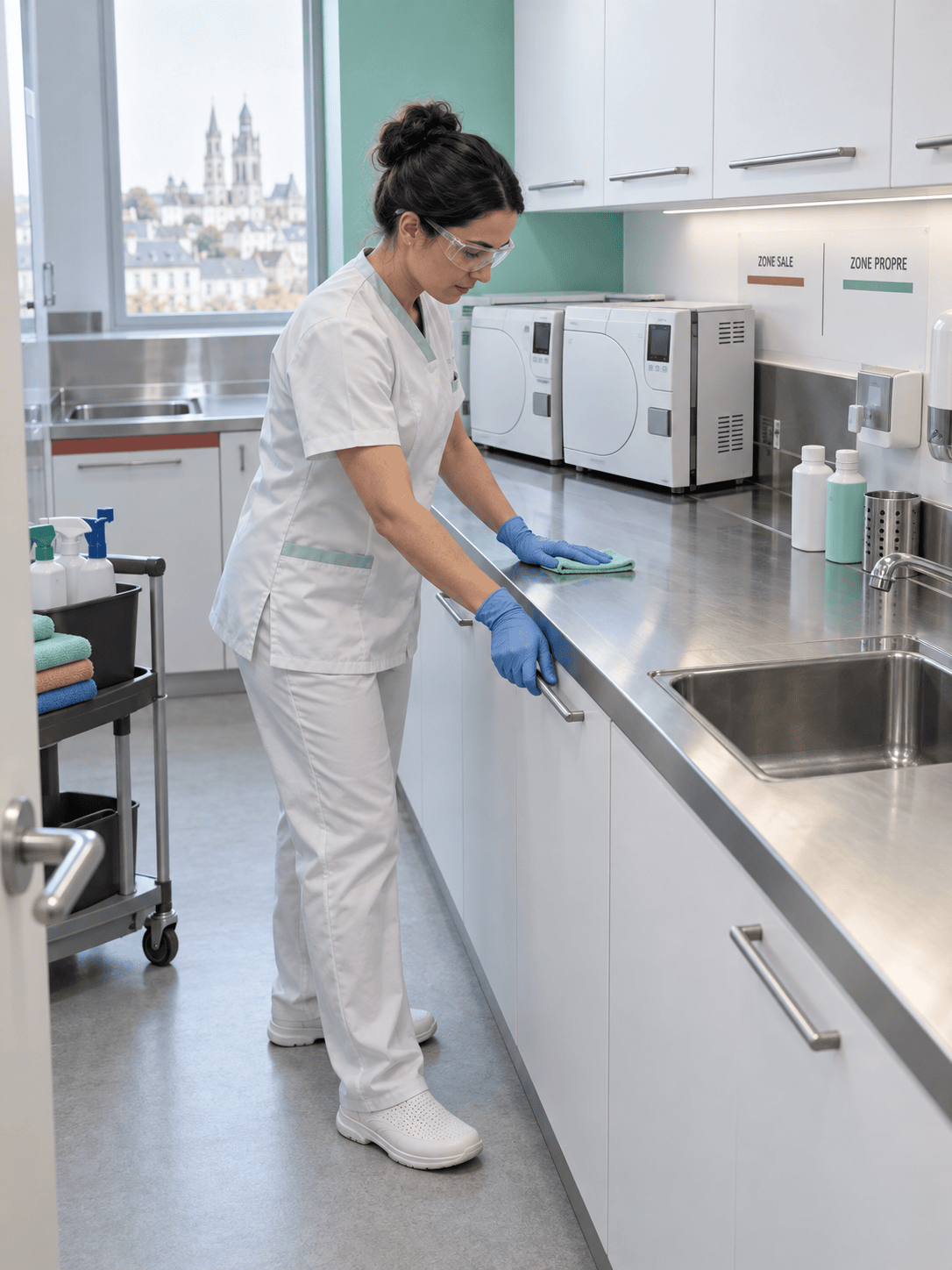 Nettoyage professionnel de surfaces dans des locaux de soins dentaires